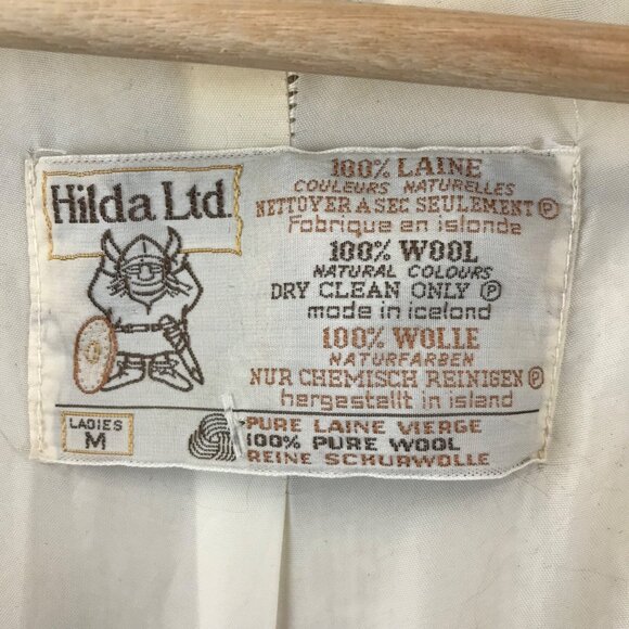 Vintage Hilda Ltd Full Zip Icelandic Ivory Wool Geometric Sweater Women’s M - Picture 12 of 15